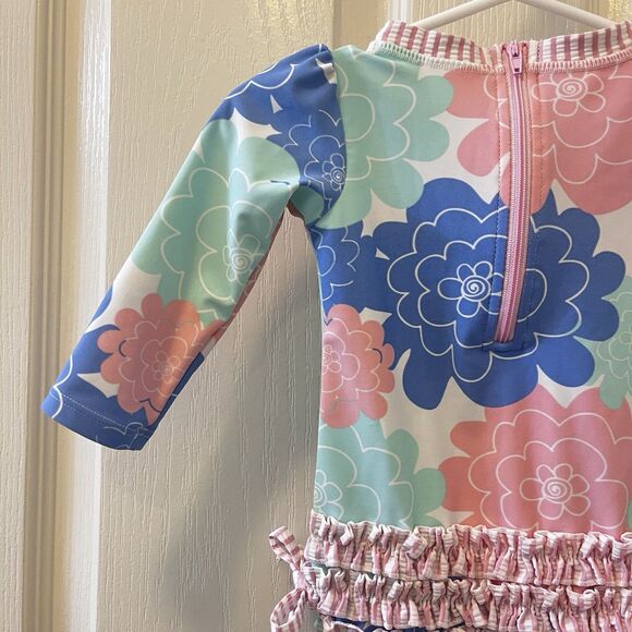RuffleButts Pastel Petals Long Sleeve One-Piece Rashguard Swimsuit Girls 6-12 M - Picture 11 of 15